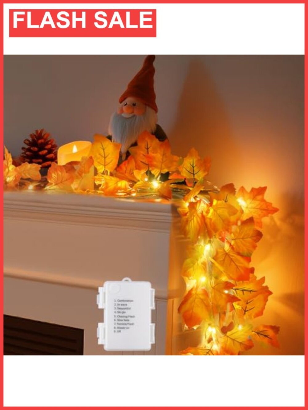 8 Modes Timer Fall Garland Lights 14.7ft 40 LED Maple Leaves String